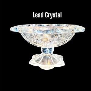 Vintage Polonia Cut lead Crystal Pedestal Compote Candy Bowl, Dish c. 1940's